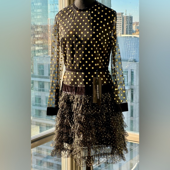 🆕 BRONX & BANCO 🧿 NWT Suns Mesh & Velvet Fit & Flare Mini Dress - Sz L - US 8 - Picture 3 of 16